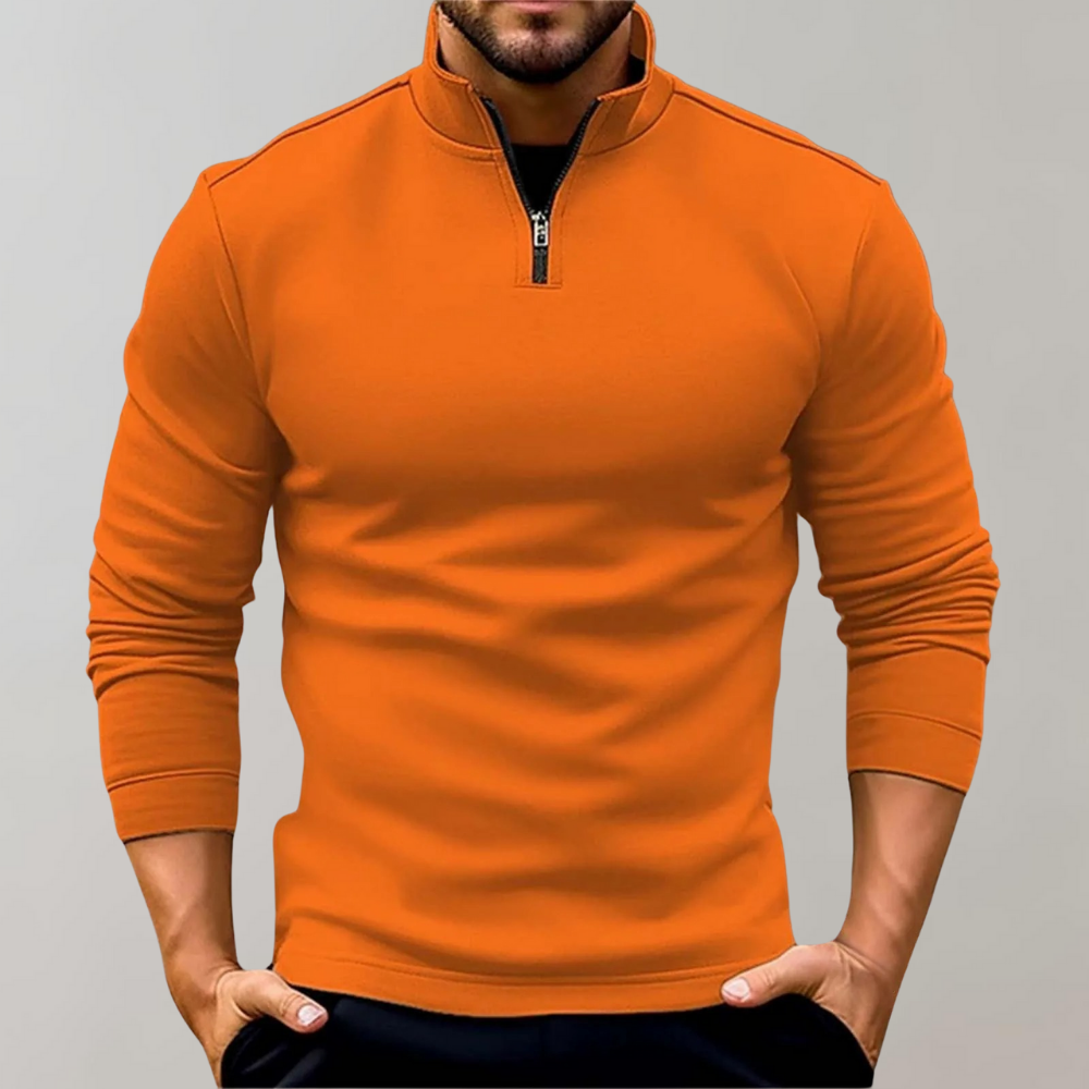 Sweatshirt - Men's Warm Standing Collar Long Sleeve Zip-Neck Sweater-Grace Aura