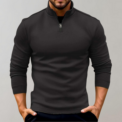 Sweatshirt - Men's Warm Standing Collar Long Sleeve Zip-Neck Sweater-Grace Aura