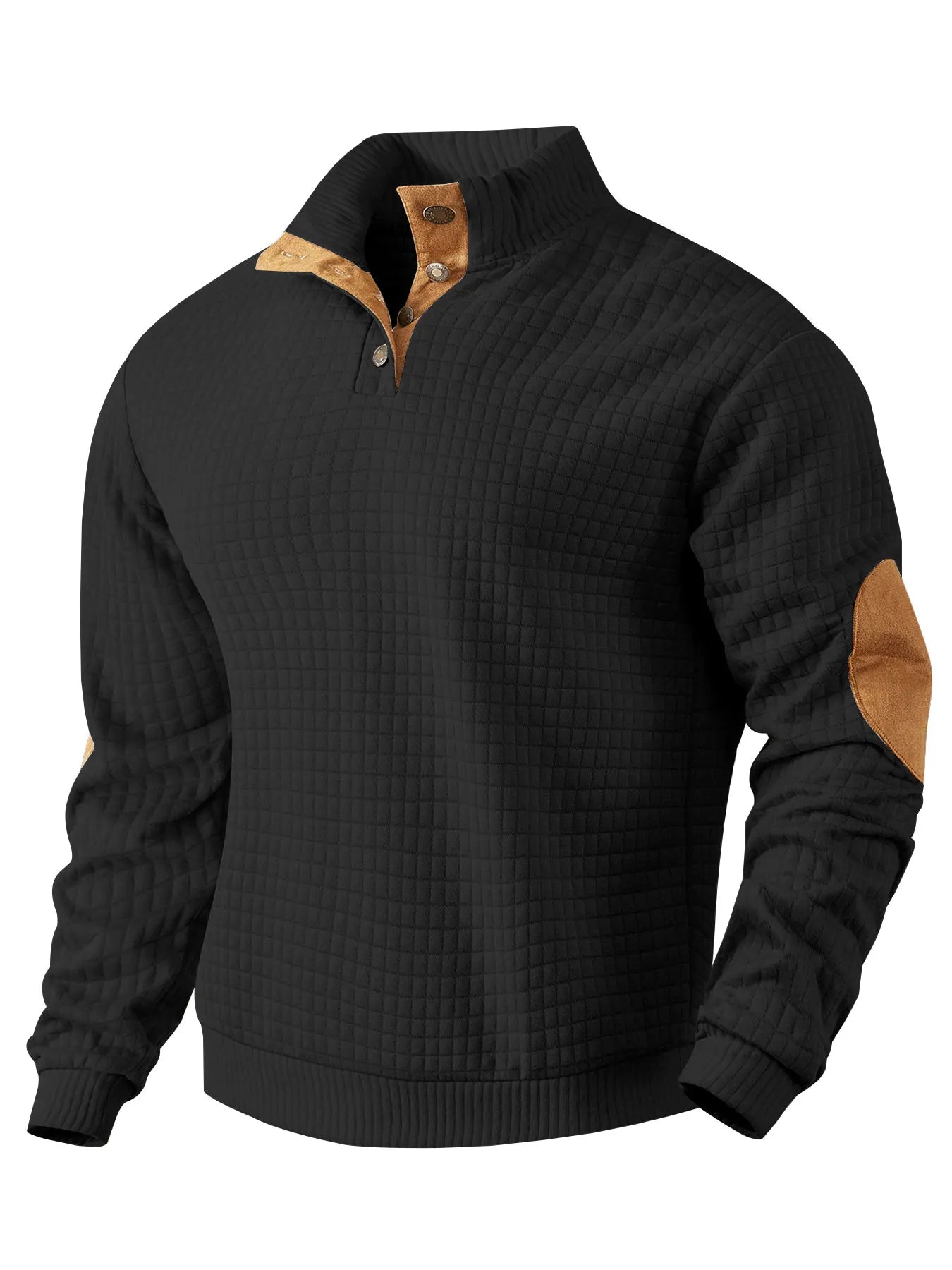 Sweatshirt - Men's Warm Waffle Pullover Sweater with Elbow Patches-Grace Aura