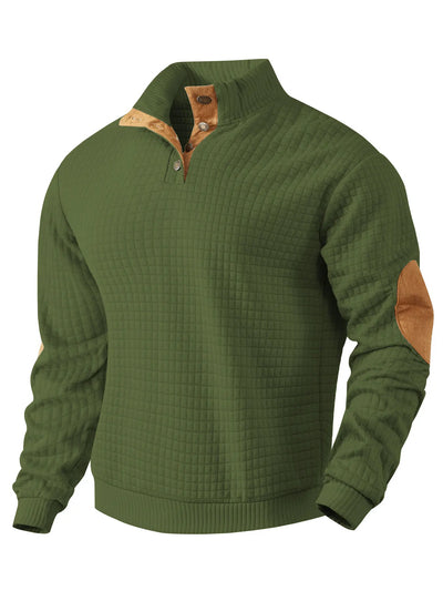 Sweatshirt - Men's Warm Waffle Pullover Sweater with Elbow Patches-Grace Aura
