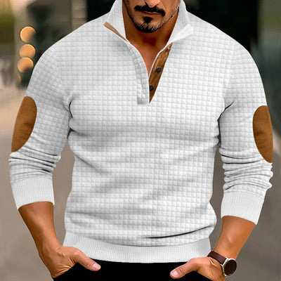 Sweatshirt - Men's Warm Waffle Pullover Sweater with Elbow Patches-Grace Aura