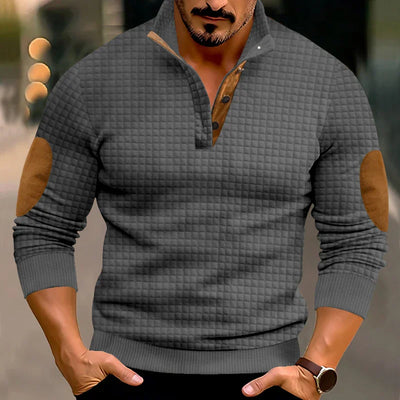 Sweatshirt - Men's Warm Waffle Pullover Sweater with Elbow Patches-Grace Aura