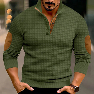 Sweatshirt - Men's Warm Waffle Pullover Sweater with Elbow Patches-Grace Aura