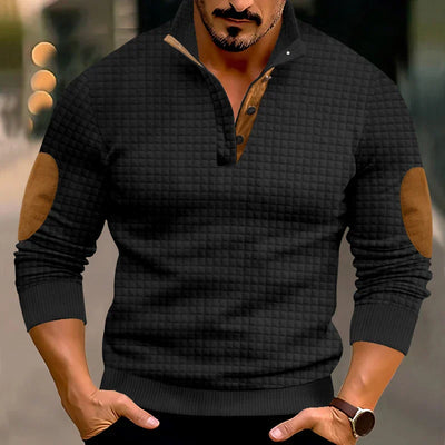 Sweatshirt - Men's Warm Waffle Pullover Sweater with Elbow Patches-Grace Aura