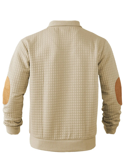 Sweatshirt - Men's Warm Waffle Pullover Sweater with Elbow Patches-Grace Aura