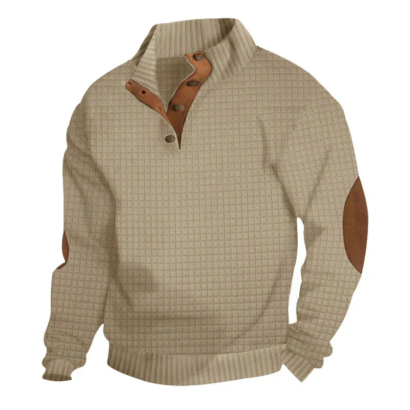 Sweatshirt - Men's Warm Waffle Pullover Sweater with Elbow Patches-Grace Aura