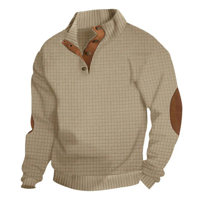 Sweatshirt - Men's Warm Waffle Pullover Sweater with Elbow Patches-Grace Aura