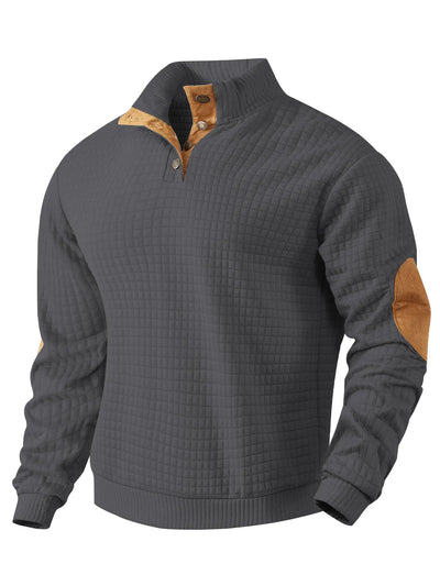 Sweatshirt - Men's Warm Waffle Pullover Sweater with Elbow Patches-Grace Aura