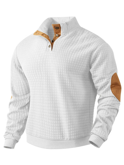 Sweatshirt - Men's Warm Waffle Pullover Sweater with Elbow Patches-Grace Aura