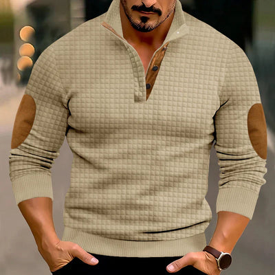 Sweatshirt - Men's Warm Waffle Pullover Sweater with Elbow Patches-Grace Aura