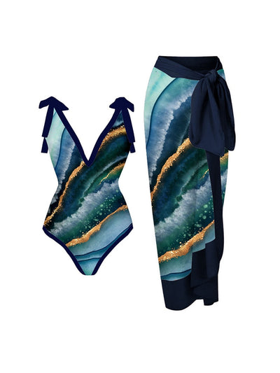 Swimsuit and Cover-Up Set | One Shoulder | Cover-Up Skirt | Bathing Suit | Women's Beachwear-Grace Aura
