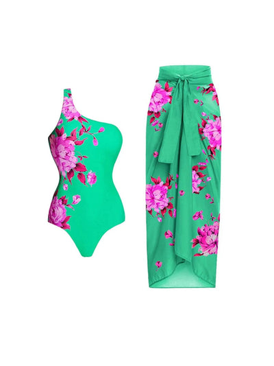 Swimsuit and Cover-Up Set | One Shoulder | Cover-Up Skirt | Bathing Suit | Women's Beachwear-Grace Aura