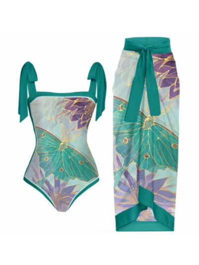 Swimsuit and Cover-Up Set | One Shoulder | Cover-Up Skirt | Bathing Suit | Women's Beachwear-Grace Aura