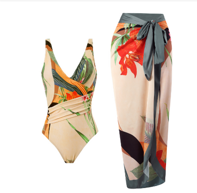 Swimsuit and Cover-Up Set | One Shoulder | Cover-Up Skirt | Bathing Suit | Women's Beachwear-Grace Aura