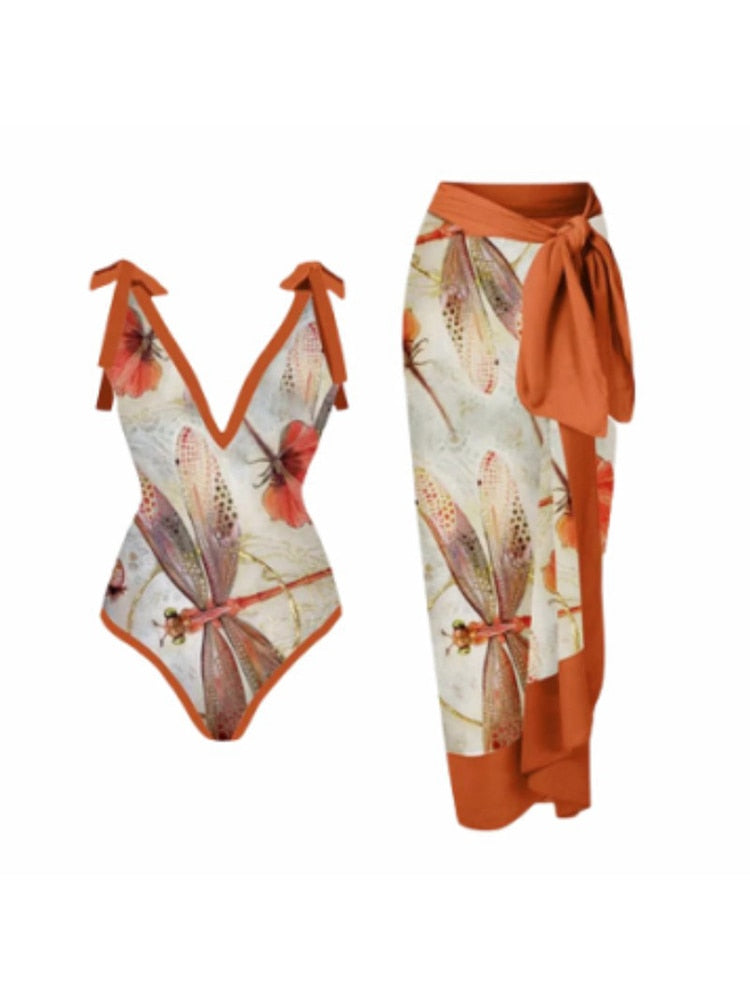 Swimsuit and Cover-Up Set | One Shoulder | Cover-Up Skirt | Bathing Suit | Women's Beachwear-Grace Aura
