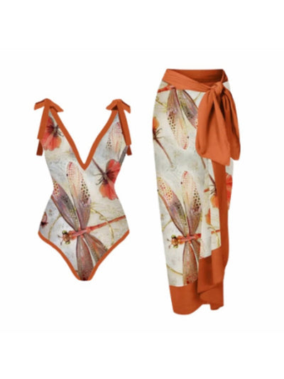Swimsuit and Cover-Up Set | One Shoulder | Cover-Up Skirt | Bathing Suit | Women's Beachwear-Grace Aura