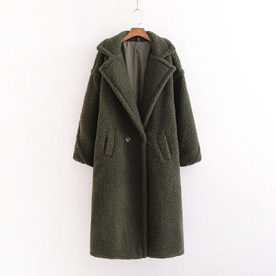 Teddy Coat - Loose Fit - Double Breasted - Long Faux Fur Jacket - Long Winter Coat Women-Grace Aura