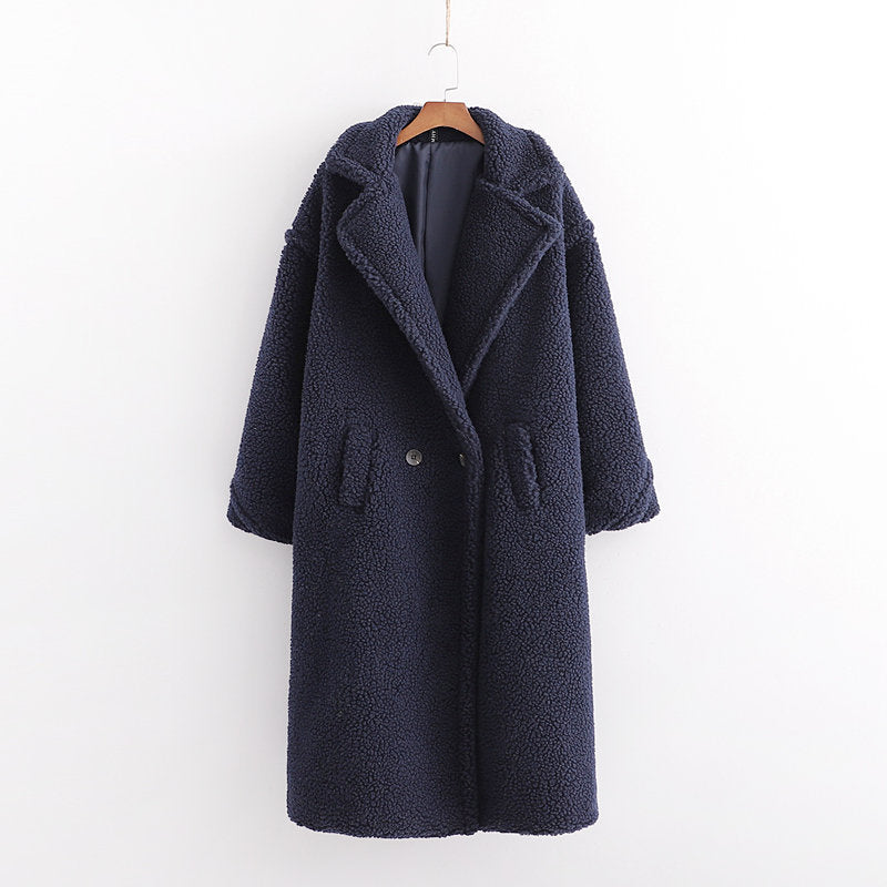 Teddy Coat - Loose Fit - Double Breasted - Long Faux Fur Jacket - Long Winter Coat Women-Grace Aura