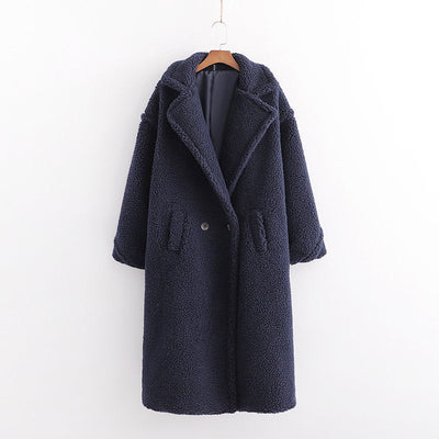Teddy Coat - Loose Fit - Double Breasted - Long Faux Fur Jacket - Long Winter Coat Women-Grace Aura
