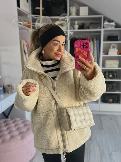 Teddy Coat - Women's Zip-Up Oversized Fleece Winter Jacket-Grace Aura