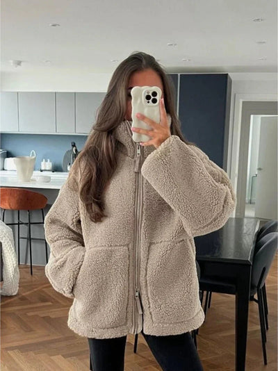 Teddy Coat - Women's Zip-Up Oversized Fleece Winter Jacket-Grace Aura