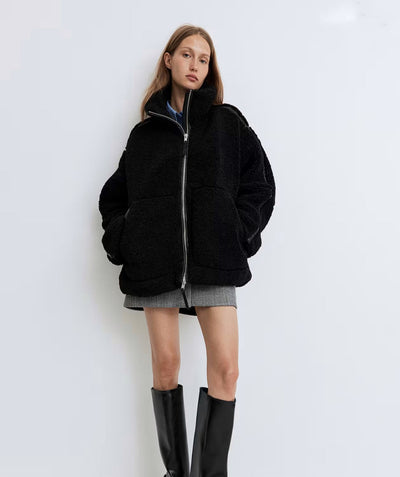 Teddy Coat - Women's Zip-Up Oversized Fleece Winter Jacket-Grace Aura