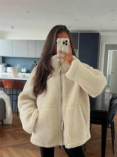 Teddy Coat - Women's Zip-Up Oversized Fleece Winter Jacket-Grace Aura