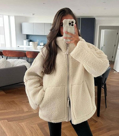 Teddy Fleece Jacket - Women's Oversized Zip-Up Sherpa Winter Jacket-Grace Aura