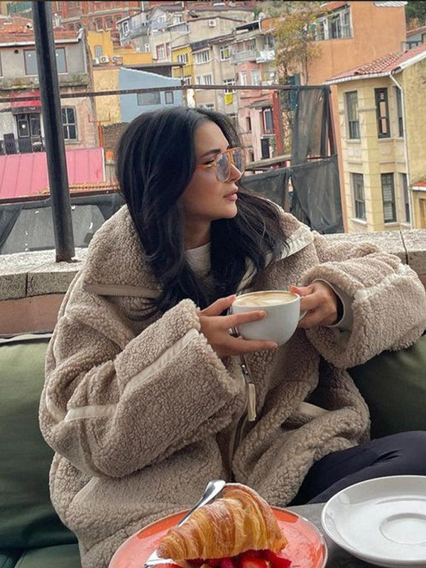 Teddy Fleece Jacket - Women's Oversized Zip-Up Sherpa Winter Jacket-Grace Aura