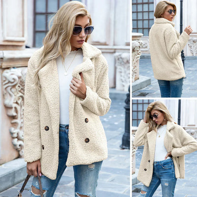 Teddy Jacket - Double Breasted - Teddy Fleece - Autumn Jacket - Women's Jacket-Grace Aura