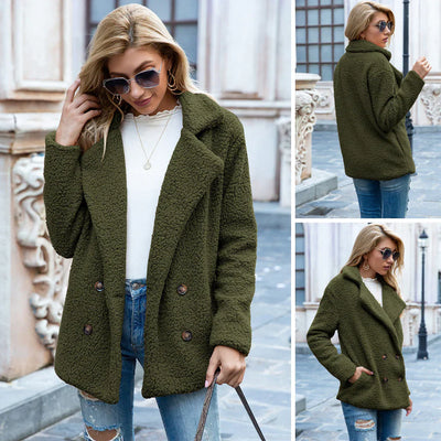 Teddy Jacket - Double Breasted - Teddy Fleece - Autumn Jacket - Women's Jacket-Grace Aura