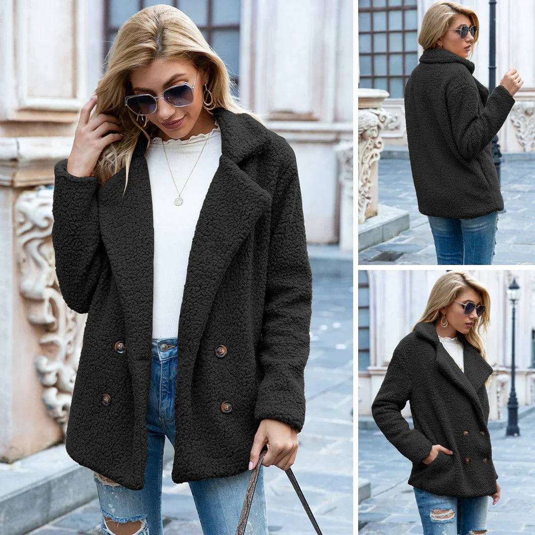 Teddy Jacket - Double Breasted - Teddy Fleece - Autumn Jacket - Women's Jacket-Grace Aura