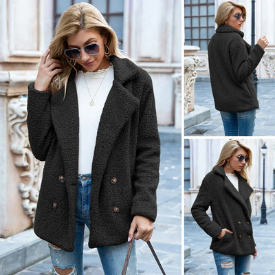 Teddy Jacket - Double Breasted - Teddy Fleece - Autumn Jacket - Women's Jacket-Grace Aura