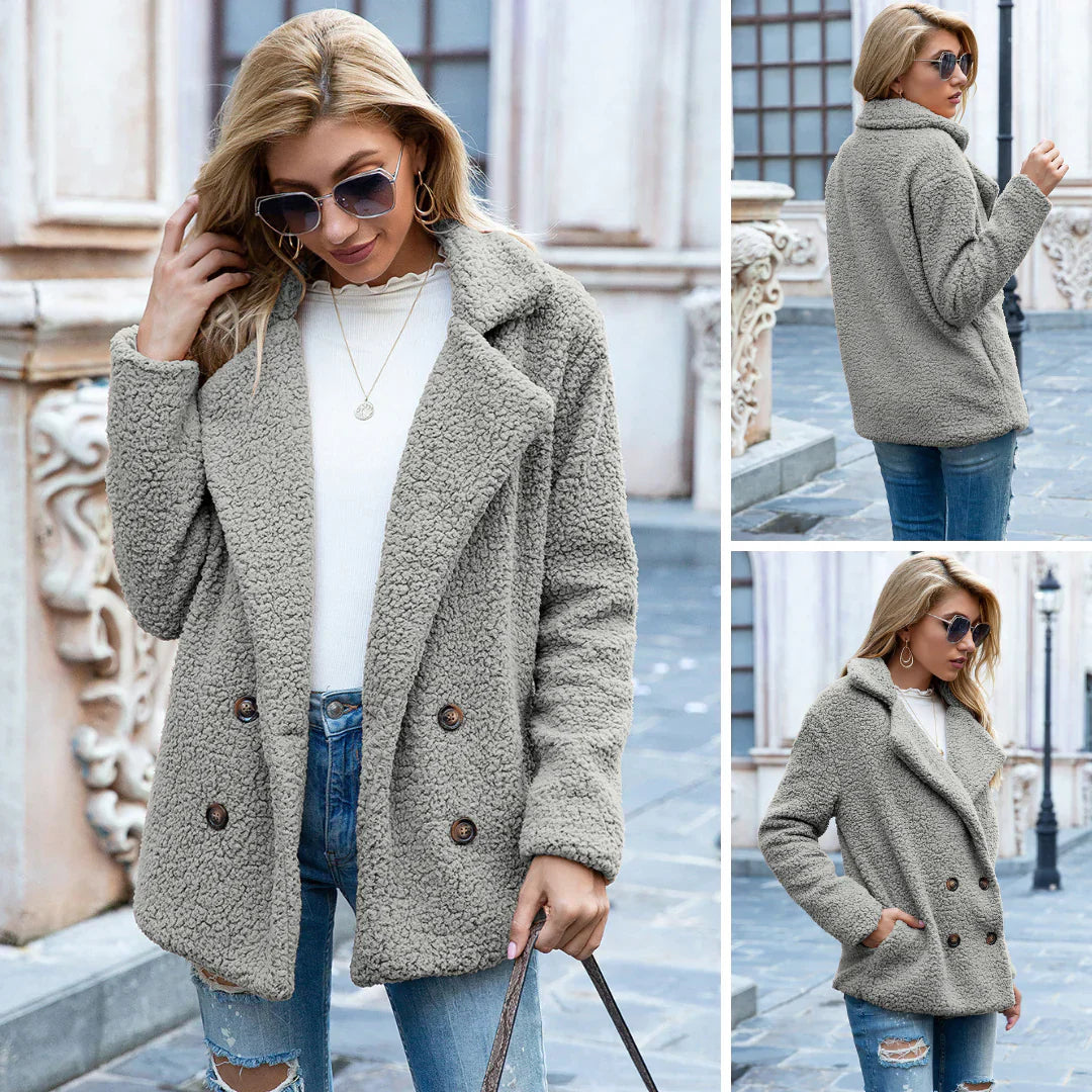 Teddy Jacket - Double Breasted - Teddy Fleece - Autumn Jacket - Women's Jacket-Grace Aura