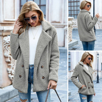 Teddy Jacket - Double Breasted - Teddy Fleece - Autumn Jacket - Women's Jacket-Grace Aura