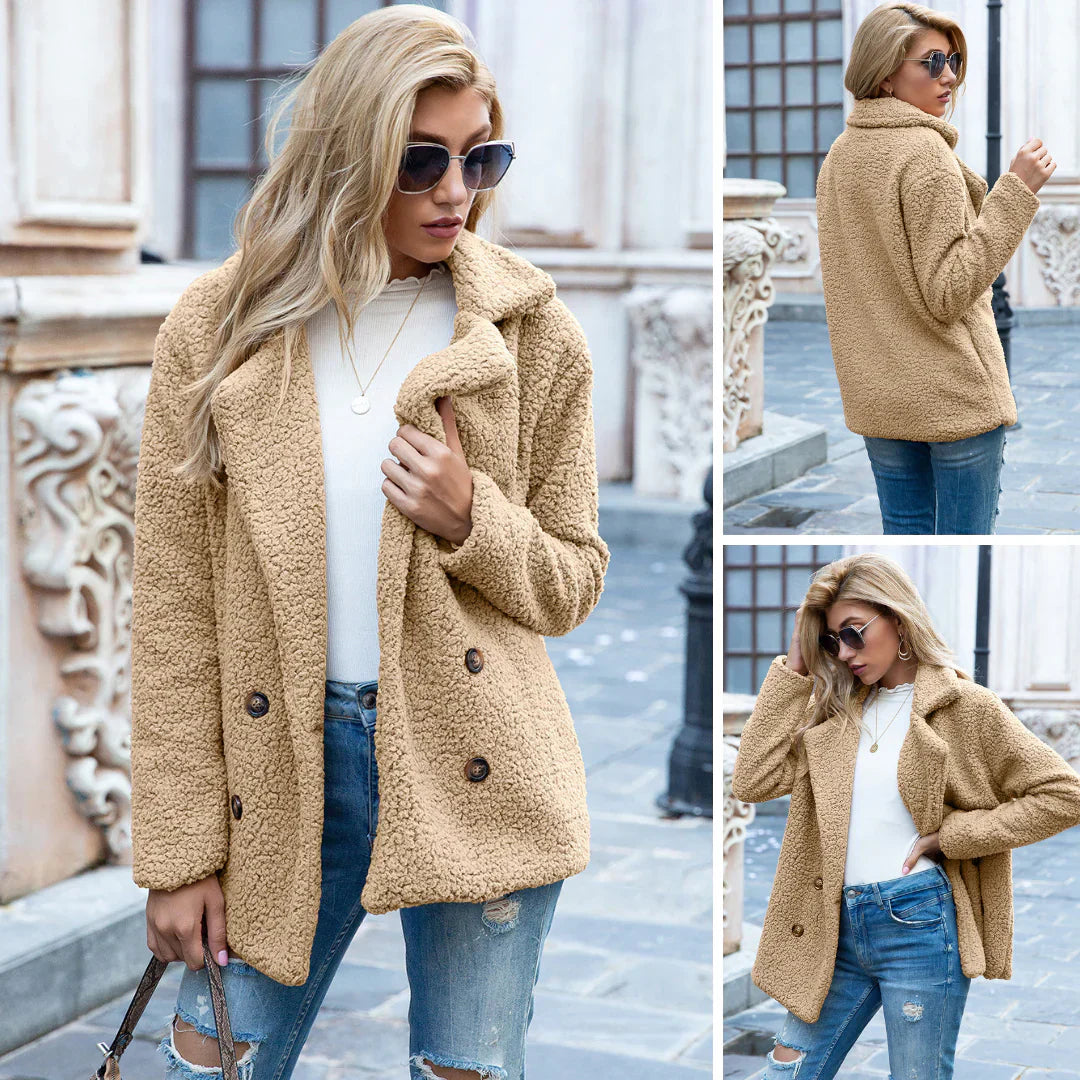 Teddy Jacket - Double Breasted - Teddy Fleece - Autumn Jacket - Women's Jacket-Grace Aura