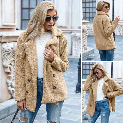 Teddy Jacket - Double Breasted - Teddy Fleece - Autumn Jacket - Women's Jacket-Grace Aura
