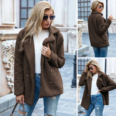 Teddy Jacket - Double Breasted - Teddy Fleece - Autumn Jacket - Women's Jacket-Grace Aura