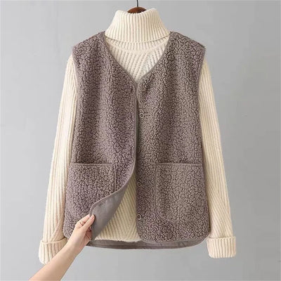 Teddy Vest - Loose Fit - Fleece - Cardigan Vest - Women's Vest-Grace Aura