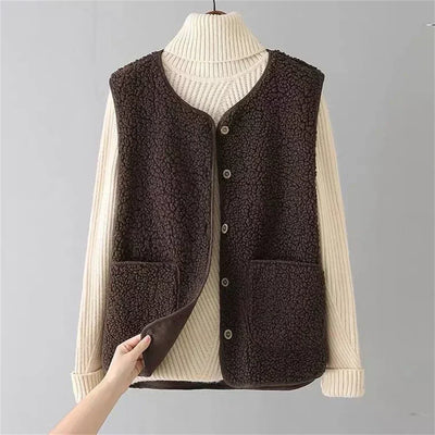 Teddy Vest - Loose Fit - Fleece - Cardigan Vest - Women's Vest-Grace Aura