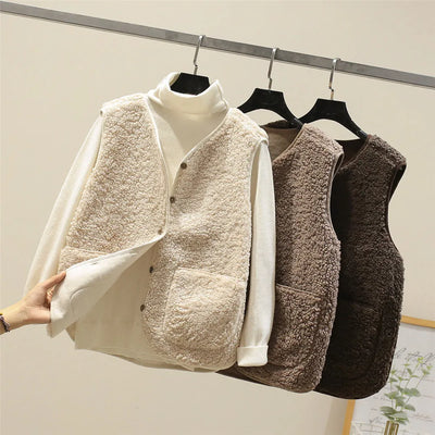 Teddy Vest - Loose Fit - Fleece - Cardigan Vest - Women's Vest-Grace Aura