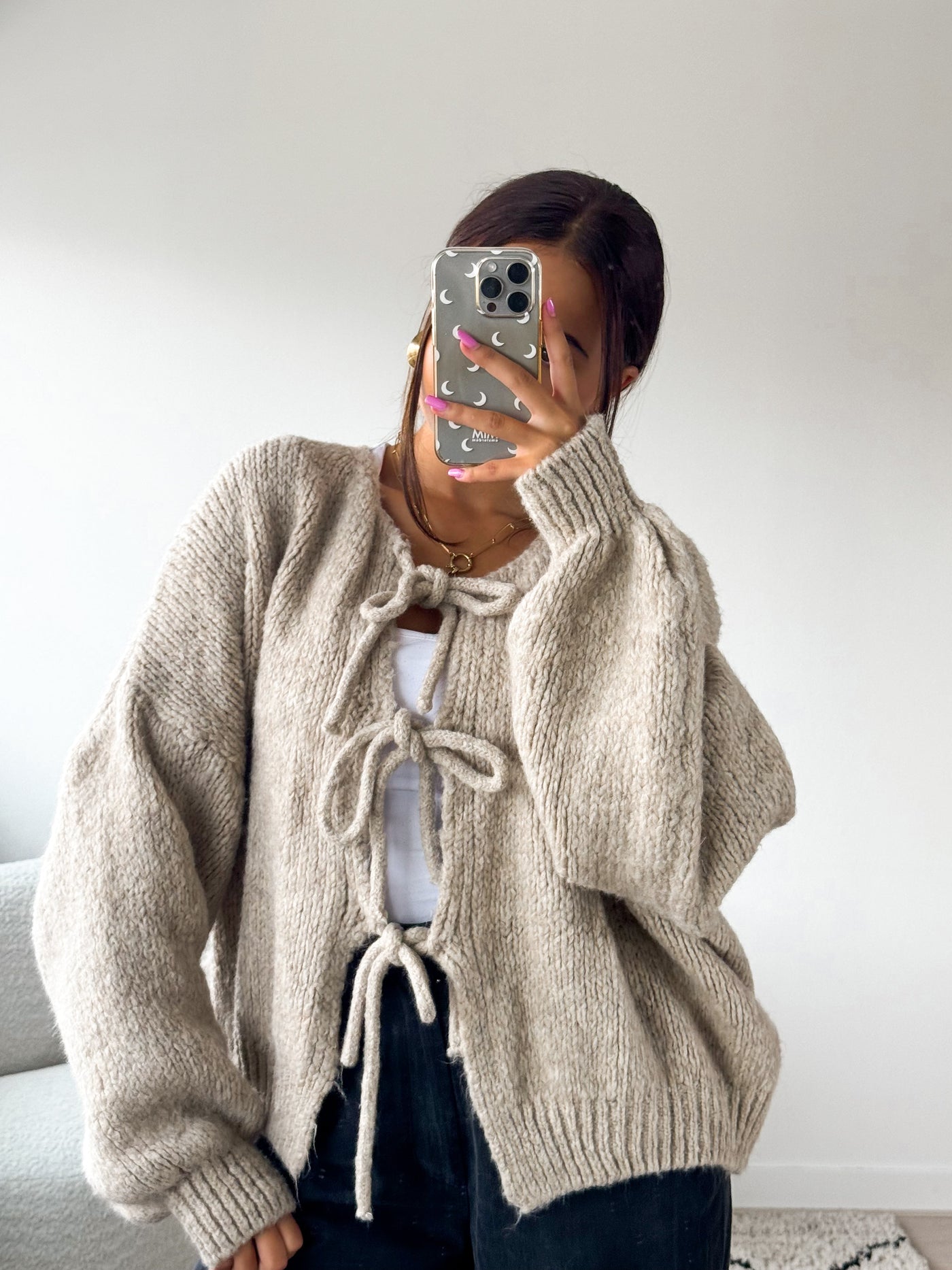 Tie Front Cardigan - Tie Up - Oversized - Knitted Cardigan - Women's Cardigan -Grace Aura