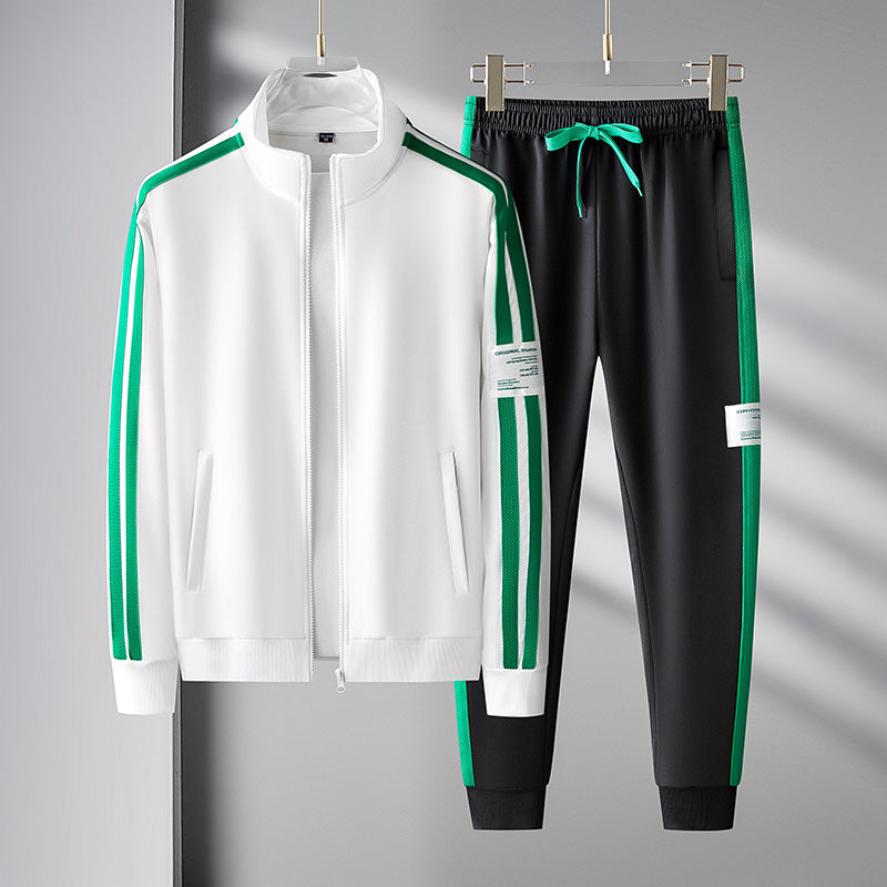 Tracksuit - Men's Striped Zip-Up Activewear Jogging Set-Grace Aura