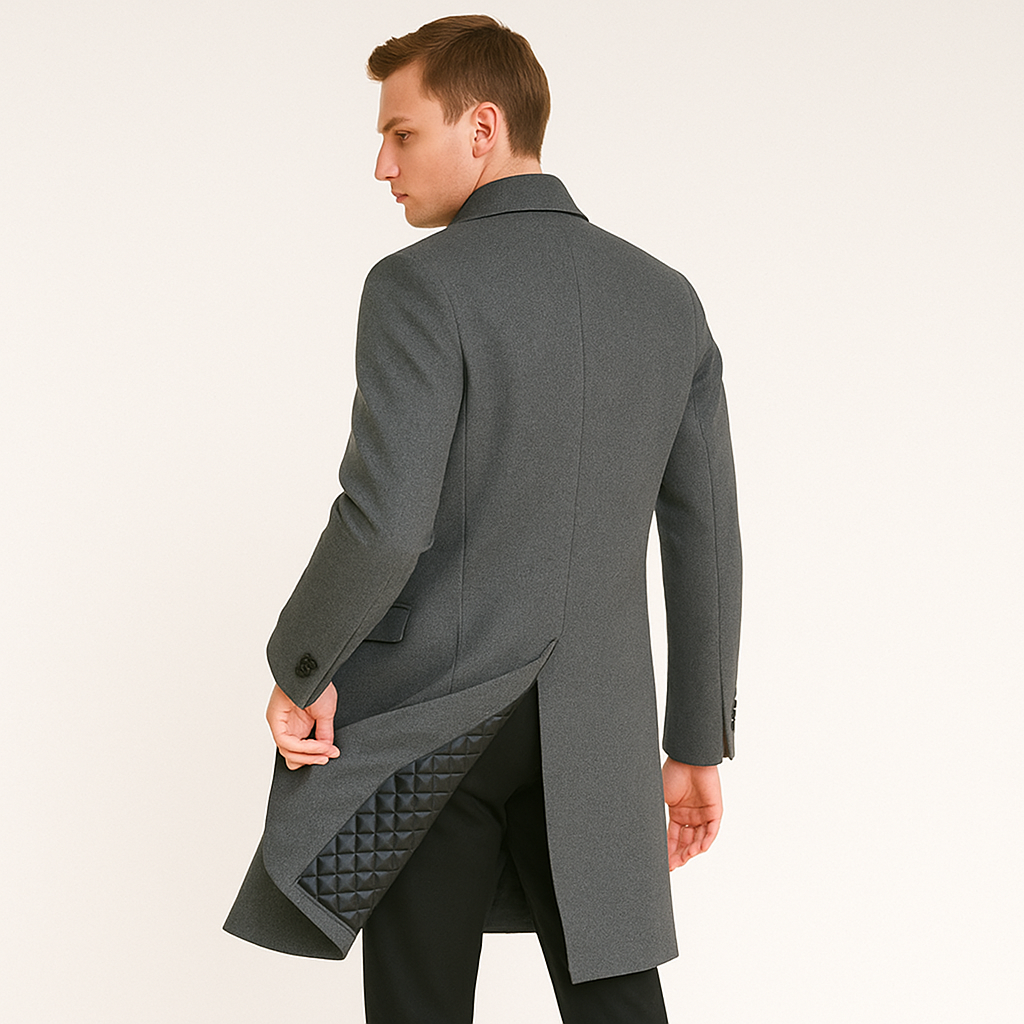 Trench Coat - Men's Single Breasted Mid Length Woolen Coat-Grace Aura