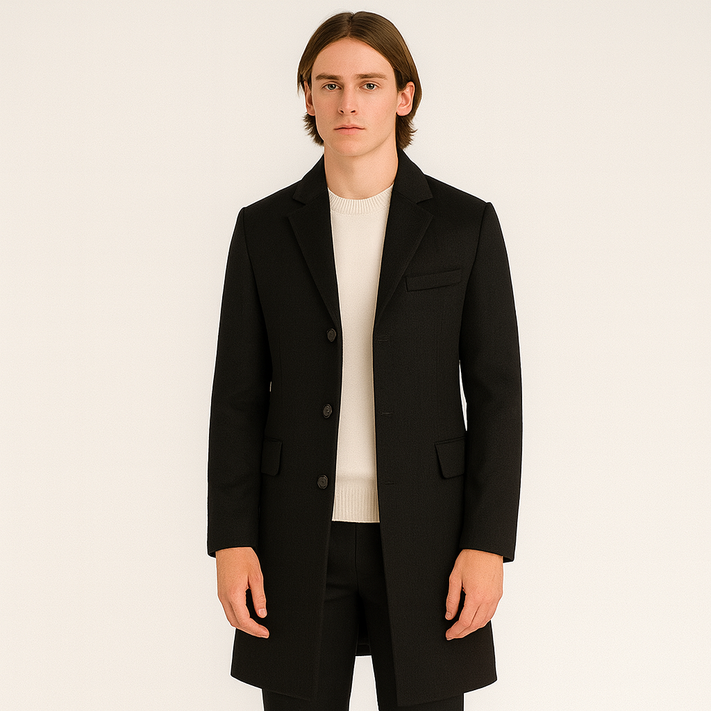 Trench Coat - Men's Single Breasted Mid Length Woolen Coat-Grace Aura