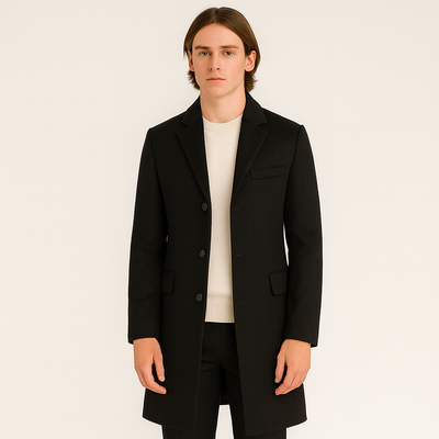 Trench Coat - Men's Single Breasted Mid Length Woolen Coat-Grace Aura