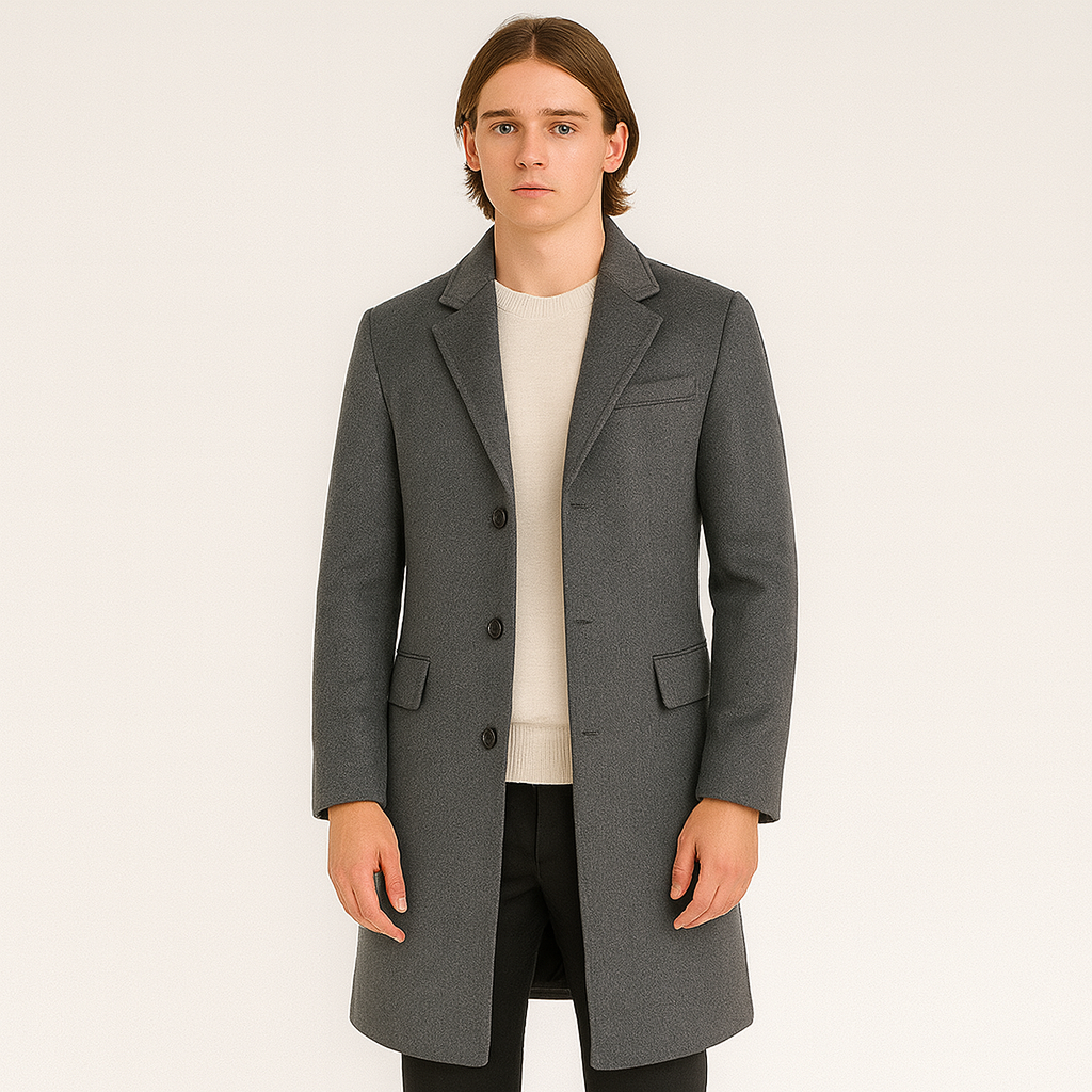 Trench Coat - Men's Single Breasted Mid Length Woolen Coat-Grace Aura