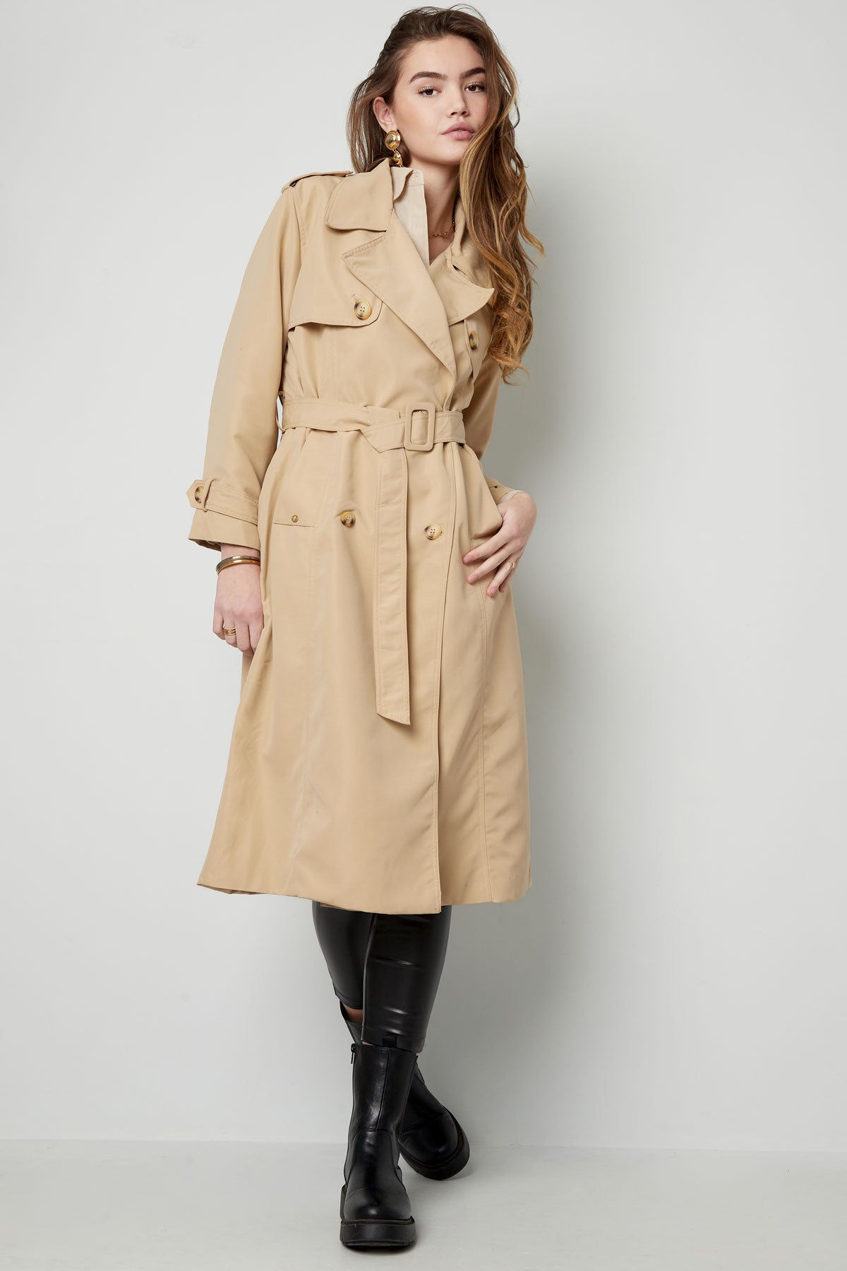 Trench Coat - Women's Classic Double Breasted Trench Coat with Belt-Grace Aura