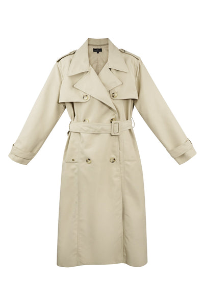 Trench Coat - Women's Classic Double Breasted Trench Coat with Belt-Grace Aura