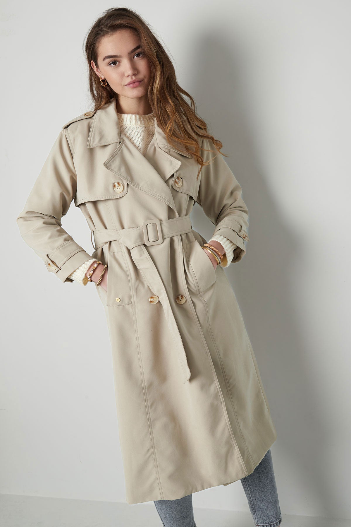 Trench Coat - Women's Classic Double Breasted Trench Coat with Belt-Grace Aura
